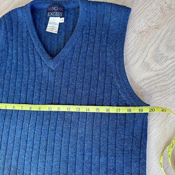 Vintage Unisex Men's Rib Knit Wool Sweater Vest sz L - Blue - Picture 4 of 10